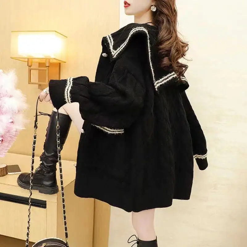 Lazy Contrast Oversized Knitted Sweater Cardigan