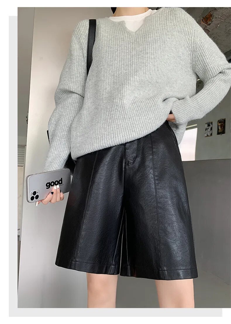 Black PU Leather Shorts