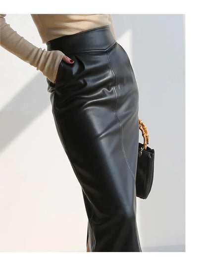 High Waisted Pu Leather Skirt