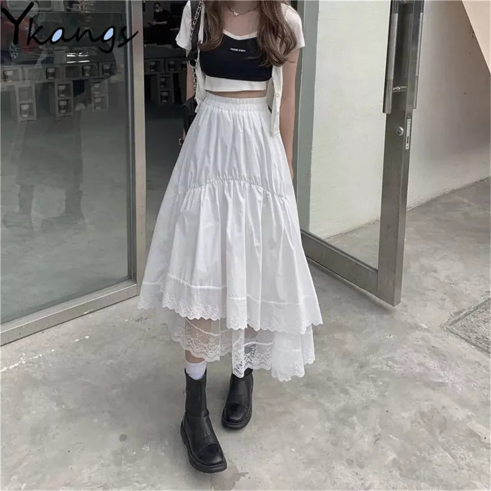 Gothic Lace Stitching Pleated Skirt