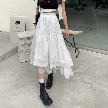 Gothic Lace Stitching Pleated Skirt