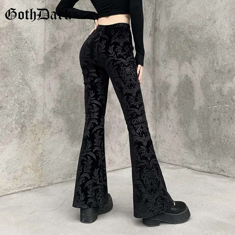 Dark Vintage Floral Velvet Pants