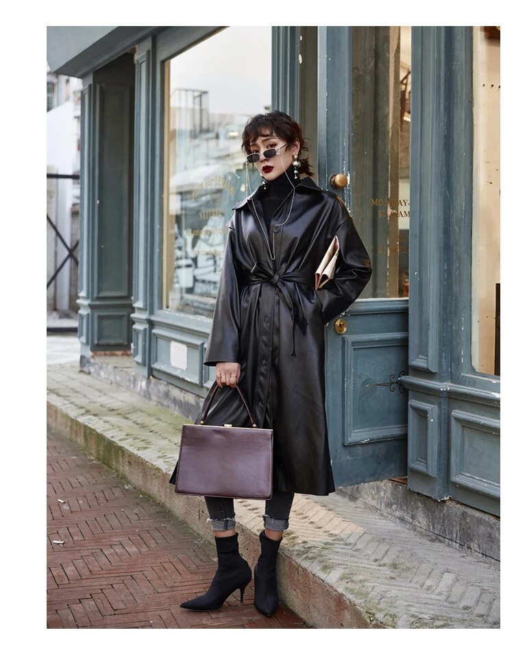 Waterproof Faux Leather Trench Coat