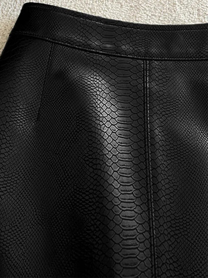 Black soft faux leather crocodile skirt