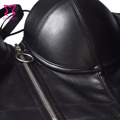 Black PU Leather Zipper Top