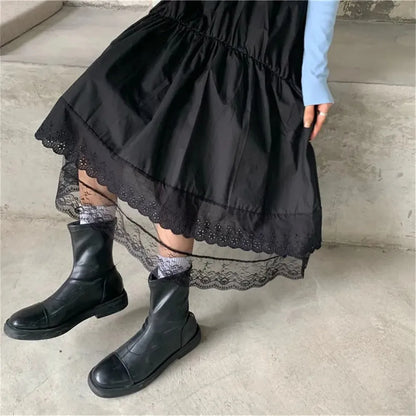 Gothic Lace Stitching Pleated Skirt