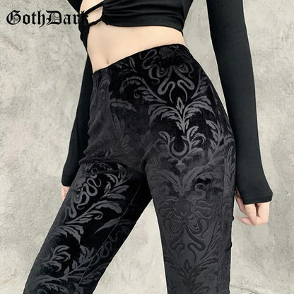 Dark Vintage Floral Velvet Pants