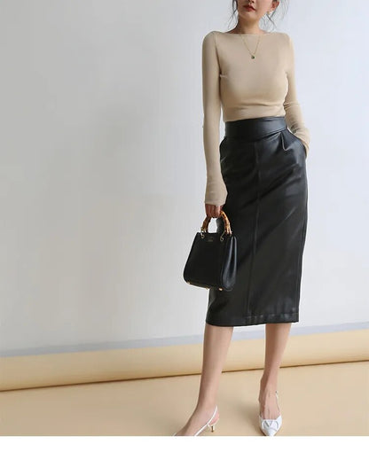 High Waisted Pu Leather Skirt