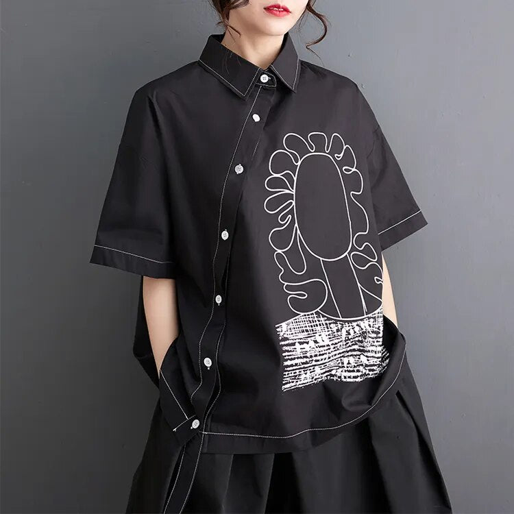 Graffiti Print Japanese Style Blouse