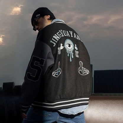 Streetwear Parody Flocking Baseball Uniform Coat