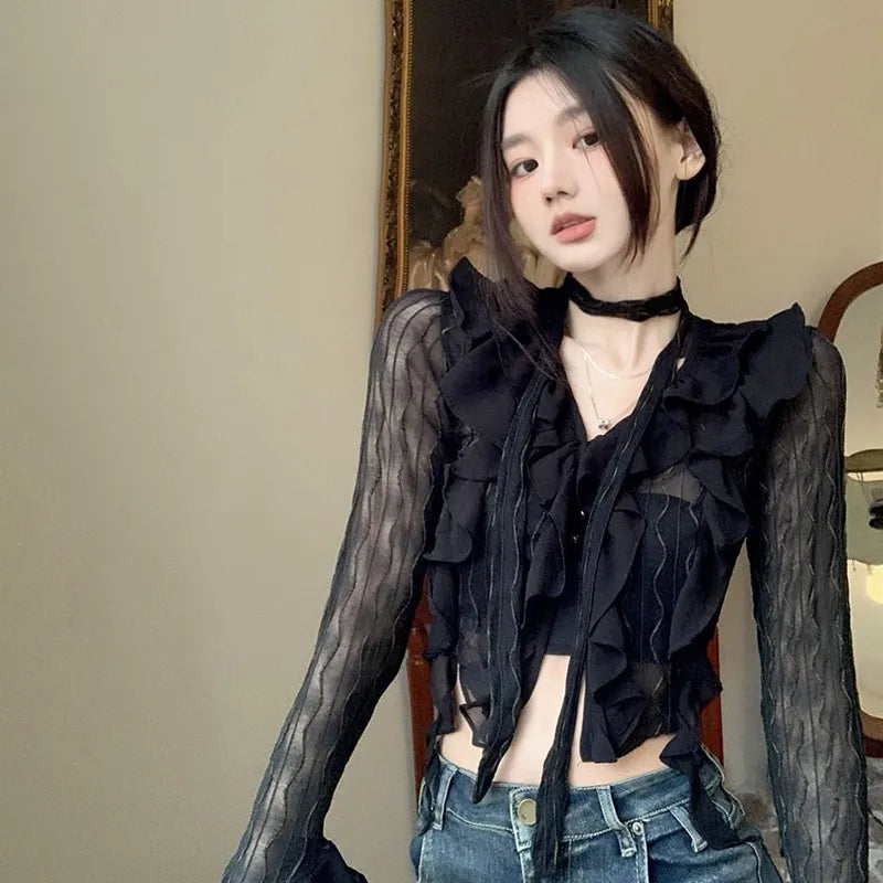 Lace Blouses Crop Top Gothic