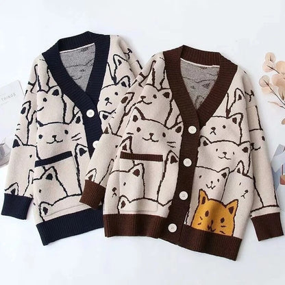 Cartoon Cat Cardigan Sweater