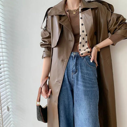 Oversized Leather Trench Coat (Faux Leather)