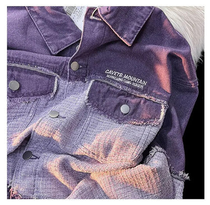 Denim Jacket Retro Color Contrast Stitching Purple