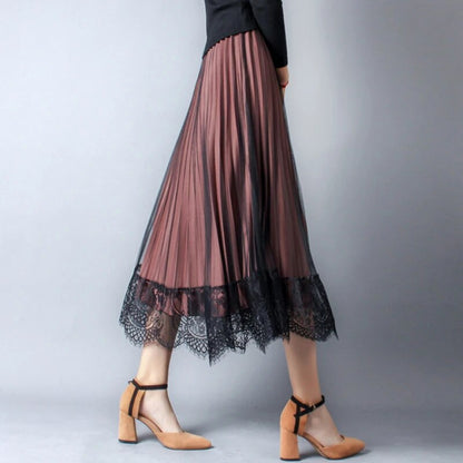 Vintage Lace Gauze Women's Skirt Elegant Loose