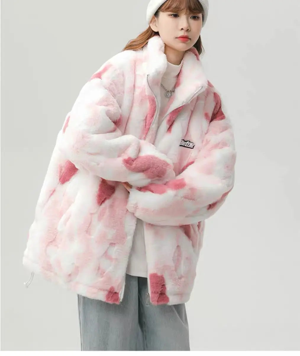 Tie-dyed Plush Cotton Jacket For Winter