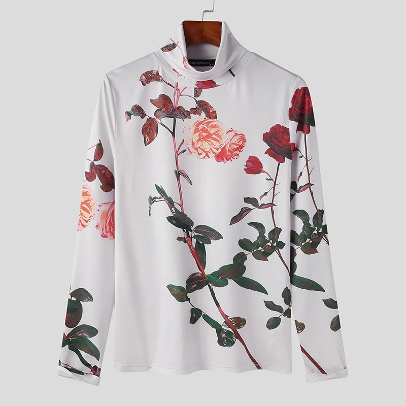 Flower Printing Turtleneck Long Sleeve