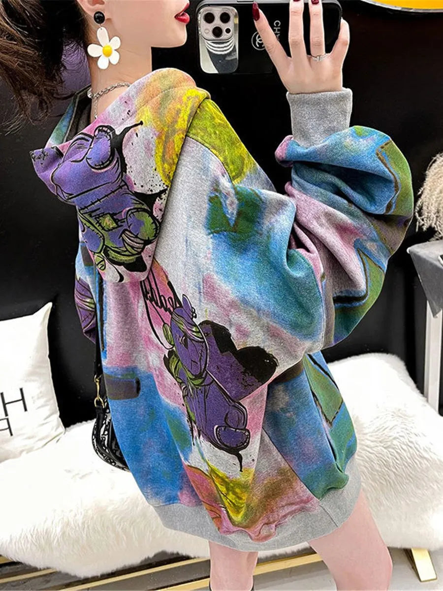 Tie Dye Hoodie Loose Long Sleeve