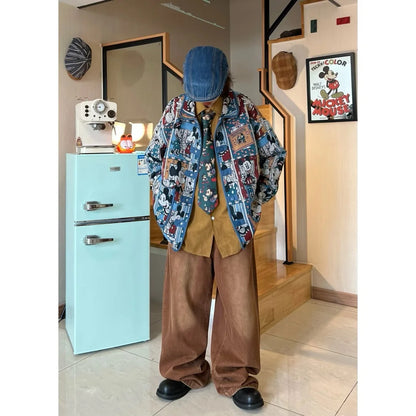 Cartoon Jacquard  Loose Vintage Coat