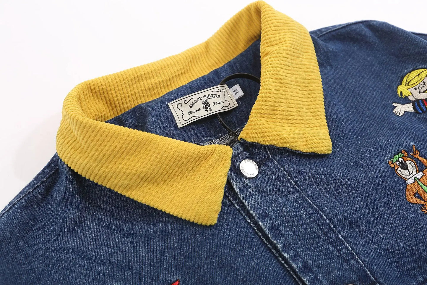 Embroidery Denim Splice Collar Jacket