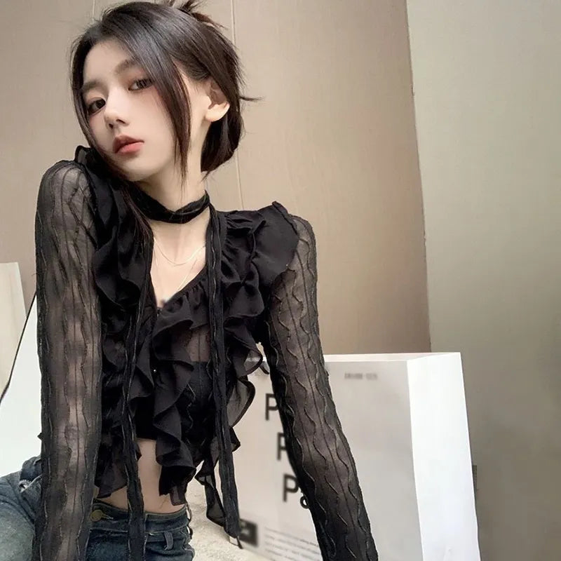 Lace Blouses Crop Top Gothic