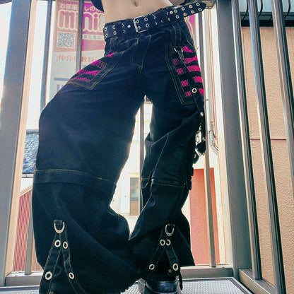 Punk Cargo Pants Wide Straight Leg