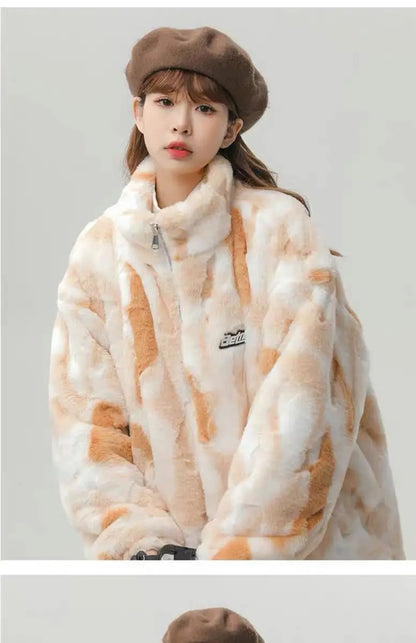 Tie-dyed Plush Cotton Jacket For Winter