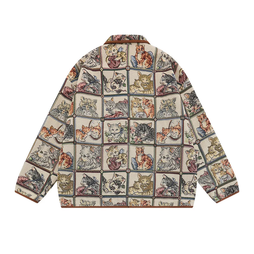 Cartoon Jacquard  Loose Vintage Coat