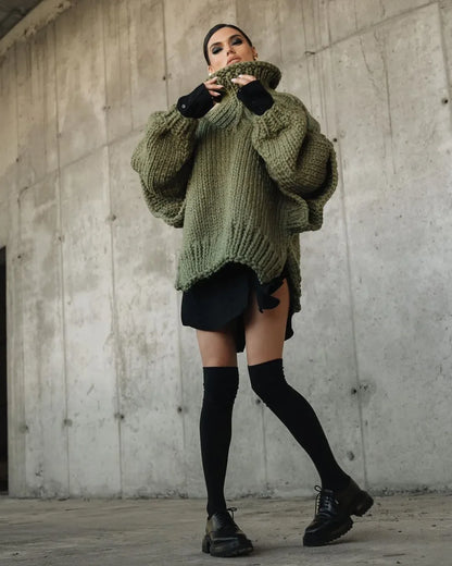 Knit Turtleneck Double Lantern Sleeve