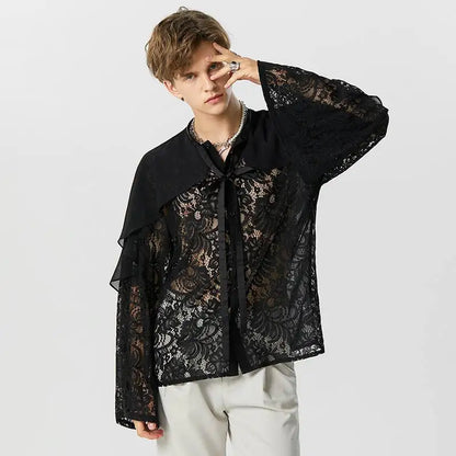 Irregular Lace Long Sleeve Shirt