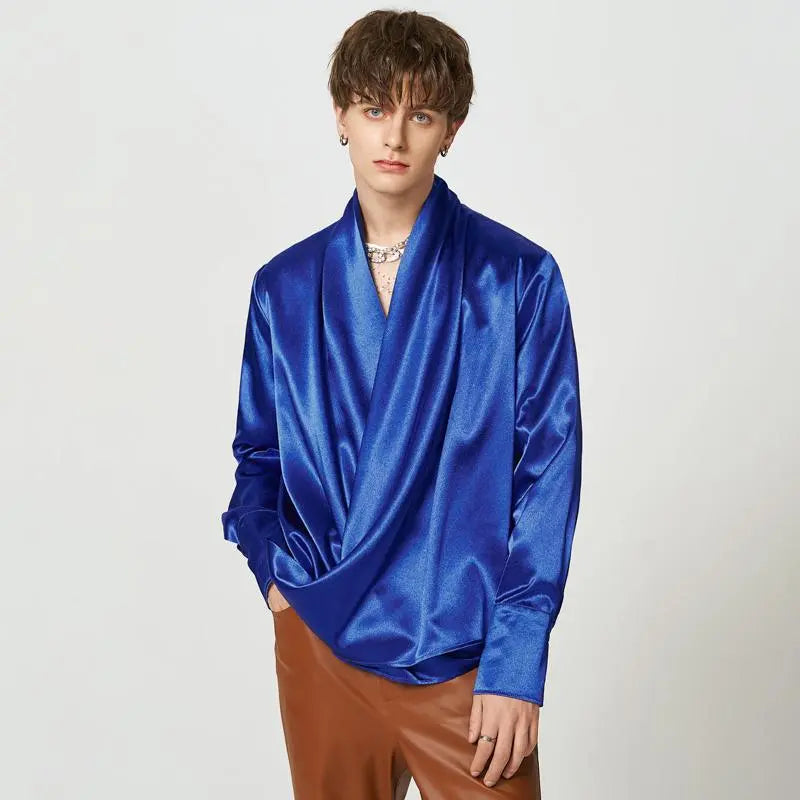 Solid Color Satin V Neck Camisa