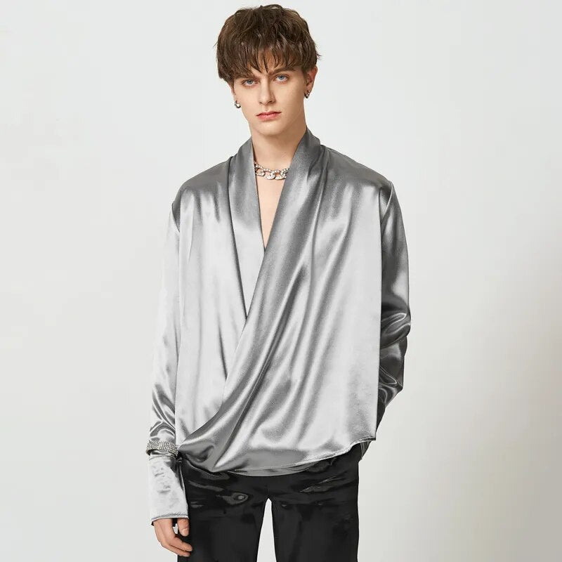 Solid Color Satin V Neck Camisa