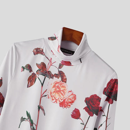 Flower Printing Turtleneck Long Sleeve