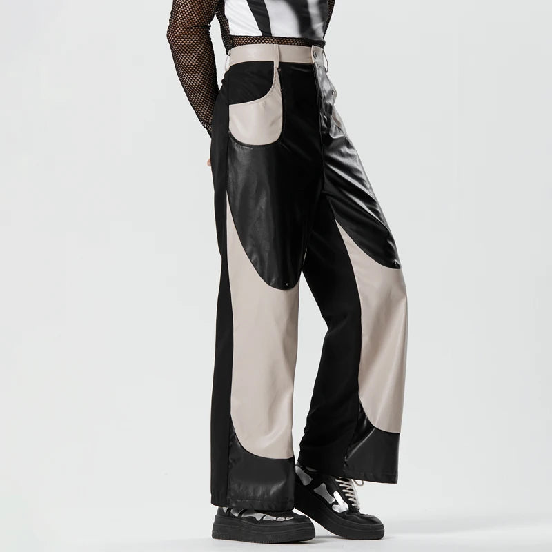 PU Leather Patchwork Trousers