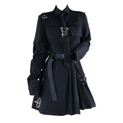 Gothic Cargo Shirt Suit With Chains