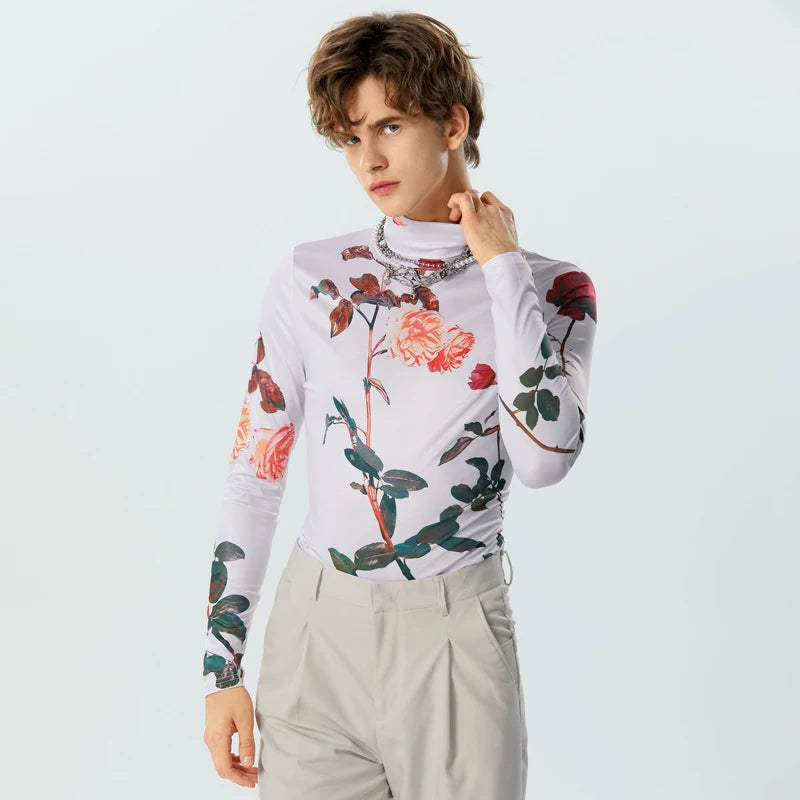 Flower Printing Turtleneck Long Sleeve