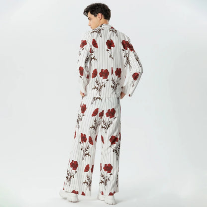 Flower Printing Long Sleeve Blazer & Pants