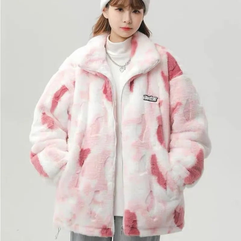 Tie-dyed Plush Cotton Jacket For Winter