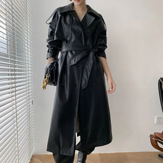 Oversized Leather Trench Coat (Faux Leather)