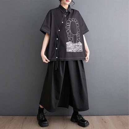 Graffiti Print Japanese Style Blouse