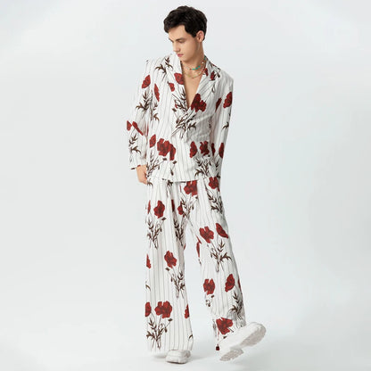 Flower Printing Long Sleeve Blazer & Pants