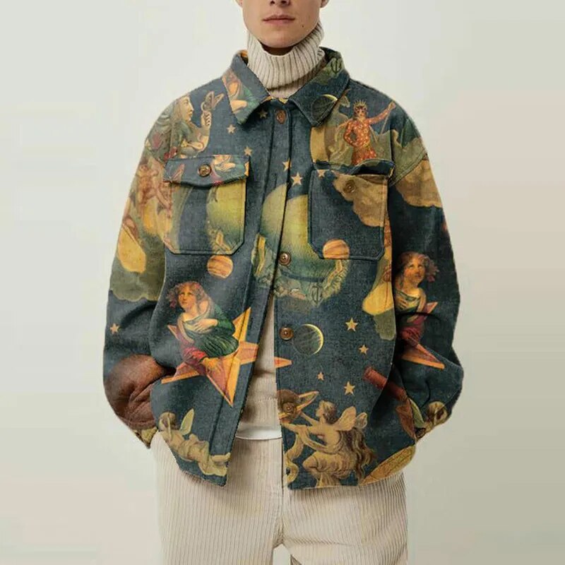 Winter Printed Turn-down Collar Jacket