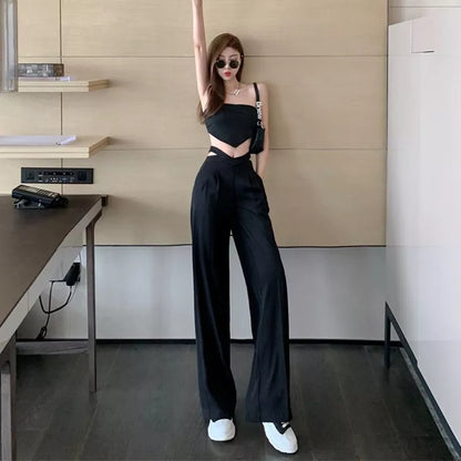 Hollow Out High Waist Straight Pants