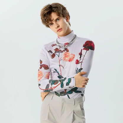 Flower Printing Turtleneck Long Sleeve