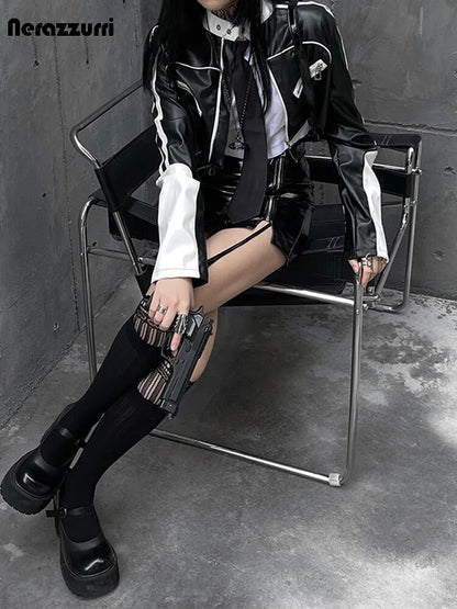 Pu Leather Mini Skirt Shiny Reflective