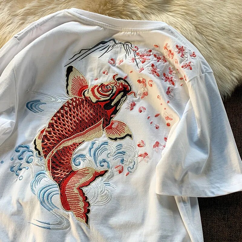 T-Shirts Vintage Street Fish Embroidery