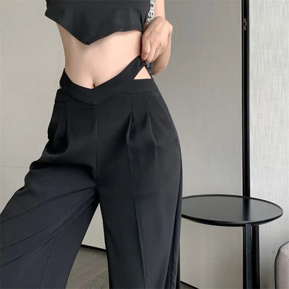 Hollow Out High Waist Straight Pants