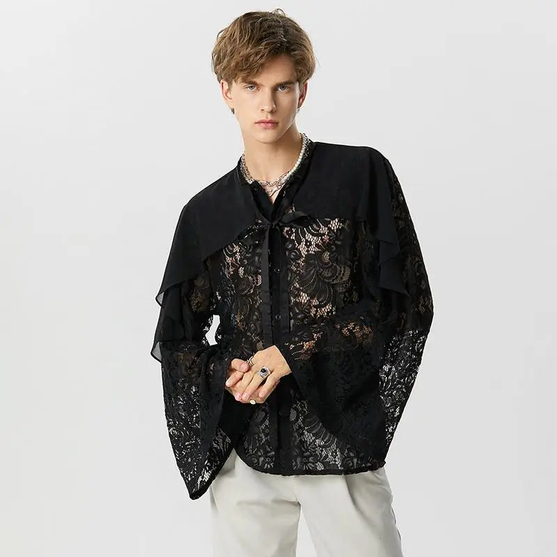 Irregular Lace Long Sleeve Shirt