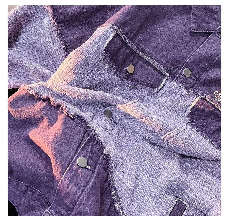 Denim Jacket Retro Color Contrast Stitching Purple