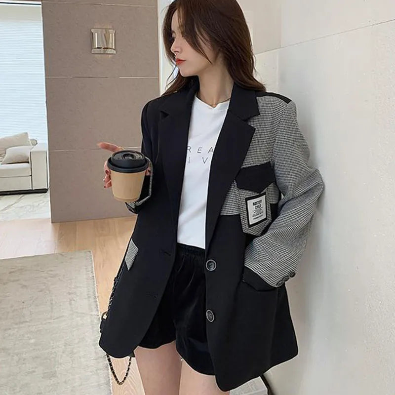 Plaid Contrast Blazer Coat